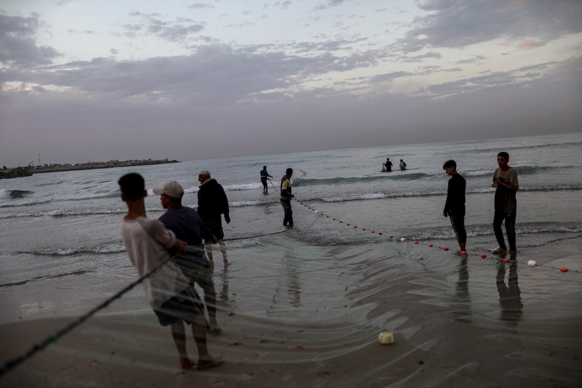 يقضي فلسطينيون نازحون وقتًا على الشاطئ مقابل خيامهم الممتدة على طول ميناء غزة، في غزة، 5 ديسمبر/كانون الأول 2025. تصوير: عمر أشتوي