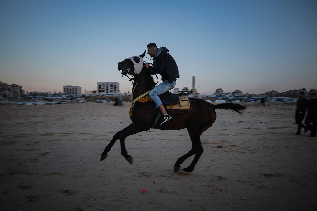 يقضي الفلسطينيون أوقاتهم على شاطئ البحر عند غروب الشمس في مدينة غزة، 16 يناير/كانون الثاني 2026. تصوير: عمر أشتوي