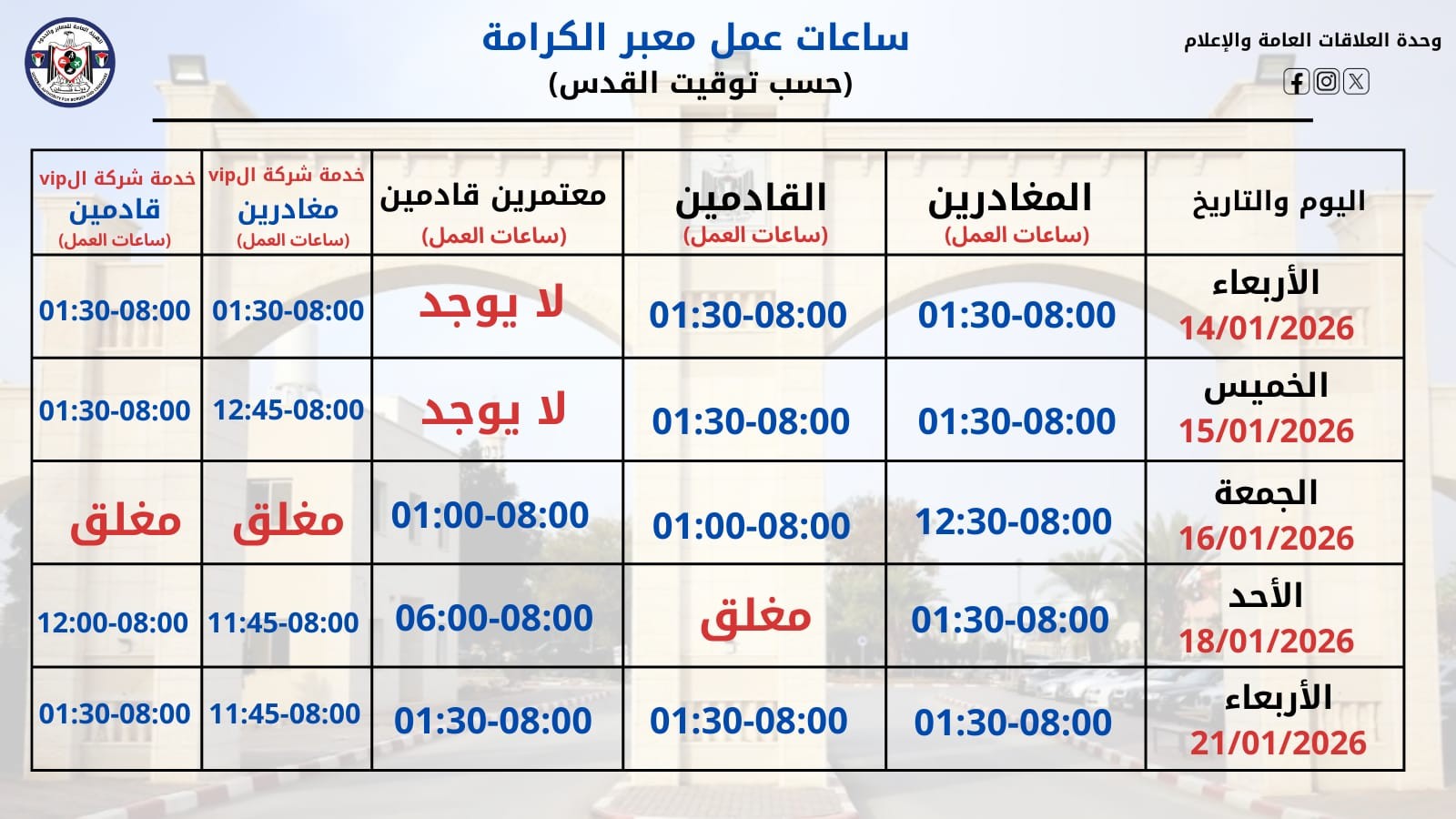 ساعات عمل معبر الكرامة خلال الأيام القليلة المقبلة..jpeg