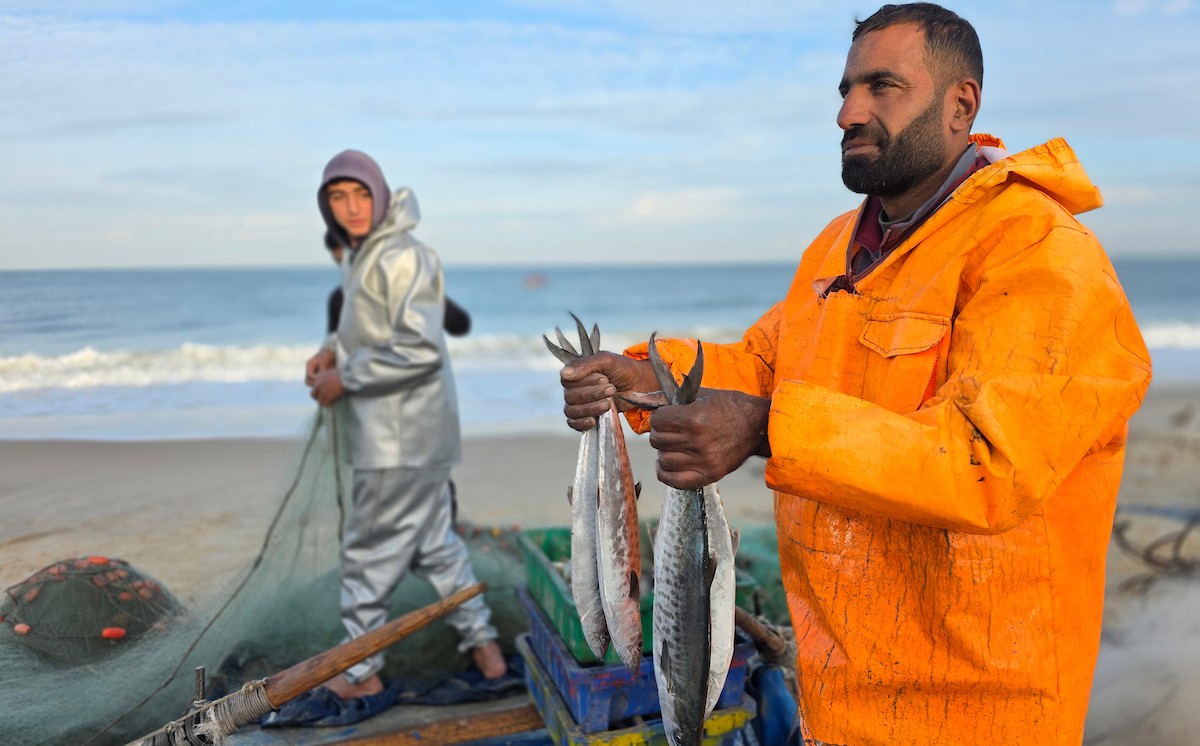 صيادون يعودون للعمل قبالة سواحل خان يونس بإمكانيات محدودة ومخاوف ملاحقتهم واستهدافهم من قبل الاحتلال الاسرائيلي، 31 ديسمبر/كانون الأول 2025. صورة: طارق محمد