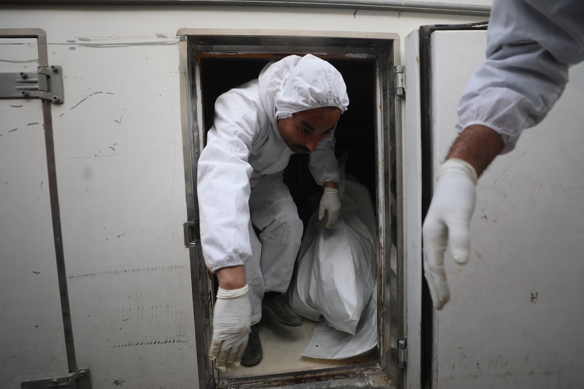 تُجري إدارة الطب الشرعي والأدلة الجنائية بوزارة العدل فحوصاتٍ لخمس عشرة جثة فلسطينية بمستشفى الشفاء في مدينة غزة، لمحاولة التعرف عليها، 30 يناير/كانون الثاني 2026. صورة: عمر أشتوي