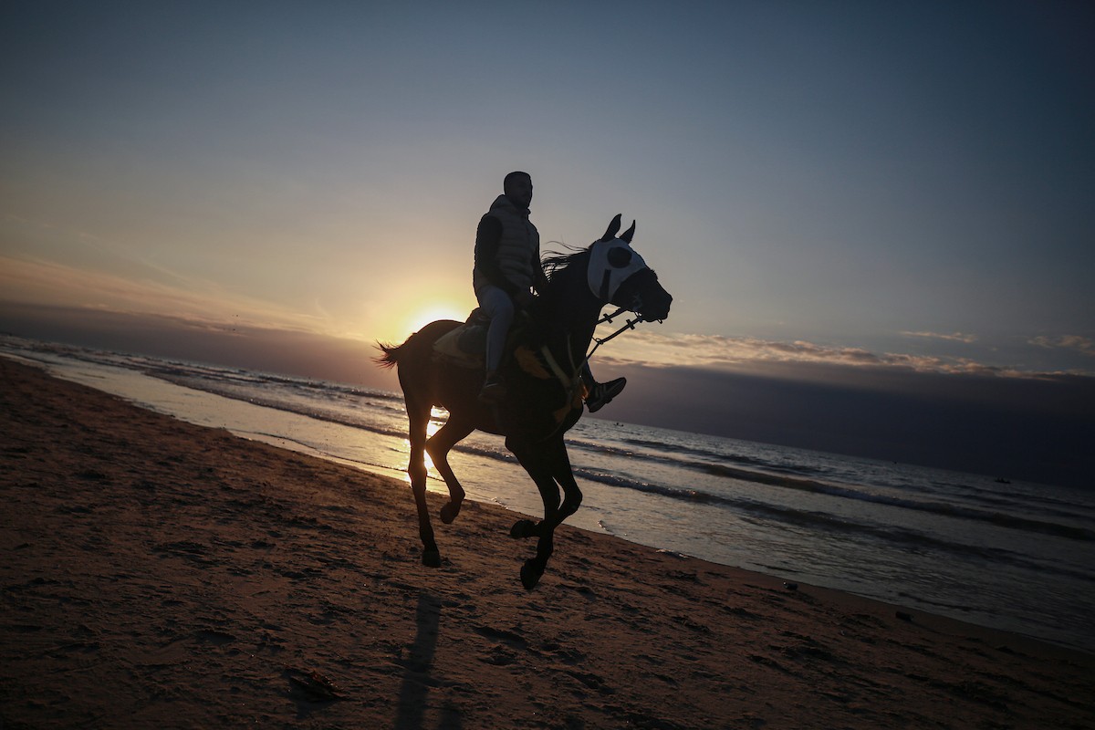 يقضي الفلسطينيون أوقاتهم على شاطئ البحر عند غروب الشمس في مدينة غزة، 16 يناير/كانون الثاني 2026. تصوير: عمر أشتوي