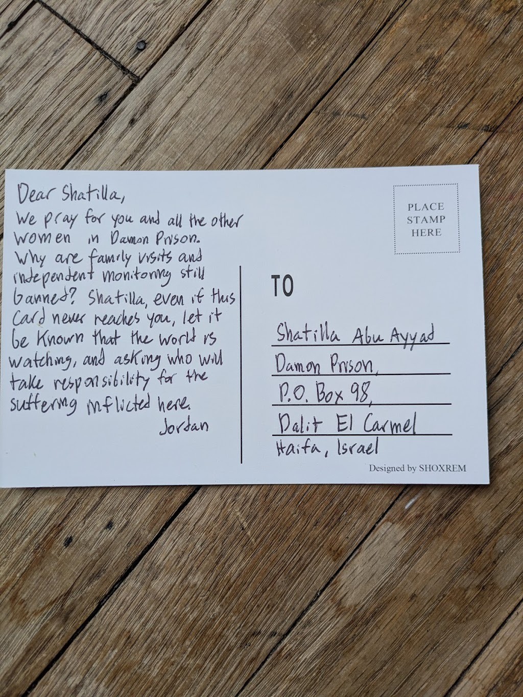 أكثر من ألف بطاقة بريدية تصل الدامون من كنائس مناصرة للقضية الفلسطينية معنونة بأسماء الأسيرات  11.jpg