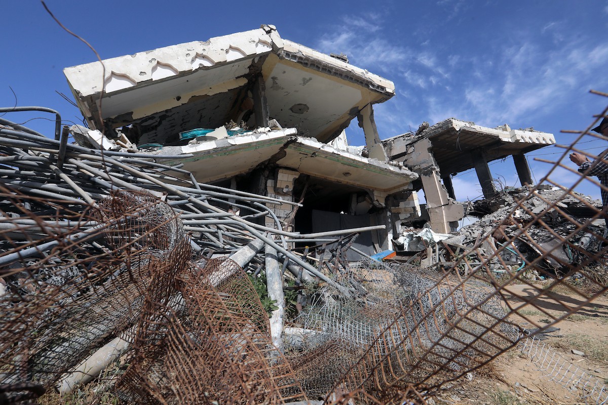 الفلسطيني جمال النادي يرعى أغنامه وماعزه بين أنقاض منزله المدمر في حي الزيتون شرق مدينة غزة، في 21 مايو/أيار 2026، محاولا الحفاظ على مصدر رزقه قبل عيد الأضحى. الصورة: بلال أسامة.