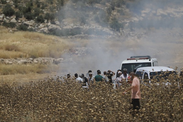 تجمّع فلسطينيون وعناصر من الدفاع المدني قرب موقع حريق في أرض زراعية قرب قرية الظنا، غرب مدينة الخليل بالضفة الغربية، في 2 يونيو/حزيران 2026. وأفاد سكان فلسطينيون بأن مستوطنين إسرائيليين أشعلوا النار في أرض بالمنطقة، (صورة: مأمون وزواز)