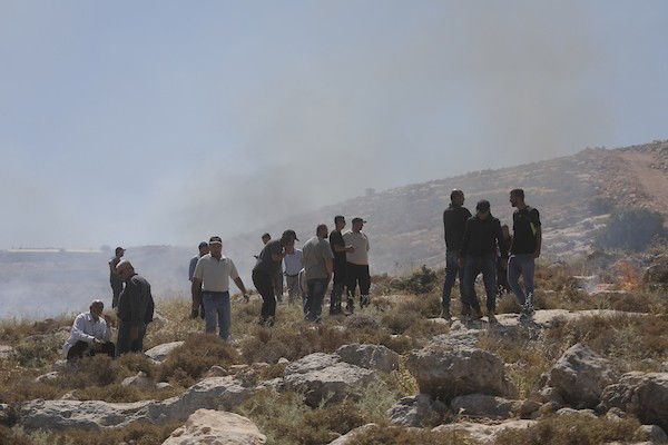 شارك فلسطينيون في احتجاج ضد خطط مصادرة أراضٍ لتوسيع المستوطنات في خربة حمصة، غرب الخليل في الضفة الغربية المحتلة، في 9 يونيو/حزيران 2026. (صورة: مأمون وزواز)
