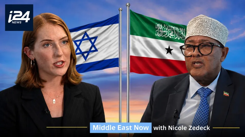 مقدمة ومراسلة قناة i24NEWS نيكول زيديك ورئيس أرض الصومال عبدالرحمن محمد عبدالله.webp