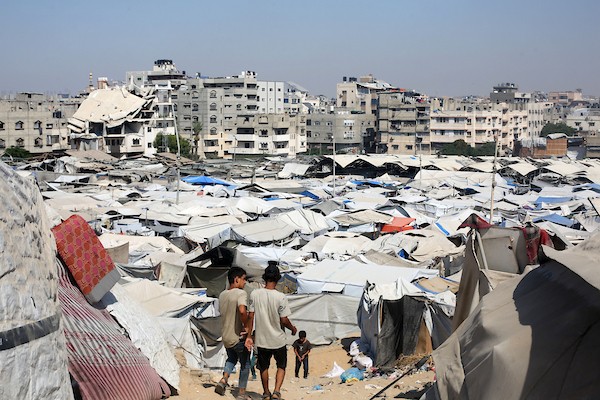 يعيش فلسطينيون نازحون في خيام مؤقتة في استاد اليرموك بمدينة غزة، في 29 يوليو/تموز 2026. صورة: بلال أسامة