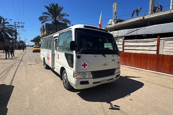 وصل معتقلون فلسطينيون مُفرج عنهم على متن سيارات تابعة للجنة الدولية للصليب الأحمر إلى مستشفى شهداء الأقصى في دير البلح، وسط قطاع غزة، في 19 يوليو/تموز 2026. صورة: أحمد إبراهيم