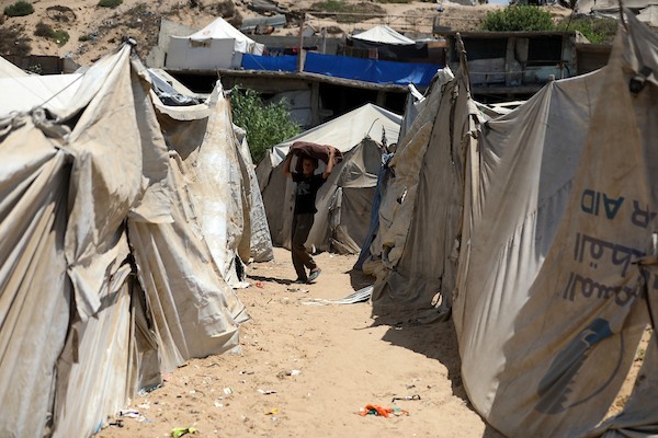 فلسطينيون نازحون يقيمون في خيام مؤقتة ومكتظة على طول شاطئ مدينة غزة، في 12 أغسطس/آب 2026.(صورة: بلال أسامة)