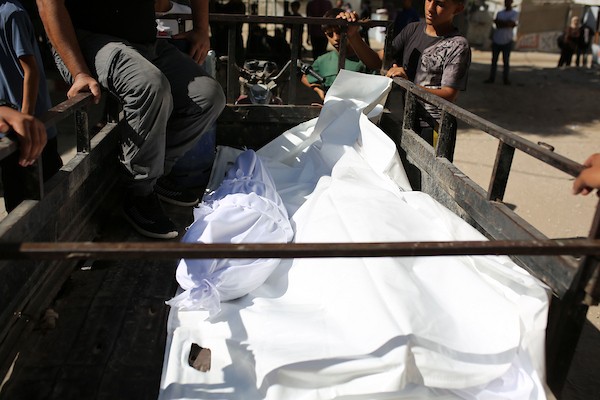 نُقلت جثث فلسطينيين، بينهم أطفال، لقوا حتفهم إثر انهيار مبنى سكني إلى مشرحة مستشفى الشفاء في مدينة غزة في 16 سبتمبر/أيلول 2026. (صورة: محمد صالحة)