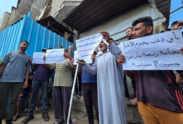 تظاهر نازحون في خان يونس، جنوب قطاع غزة، في 3 سبتمبر/أيلول 2026، احتجاجًا على خفض برنامج الأغذية العالمي لحصص الخبز المخصصة لسكان المنطقة.(صورة: طارق محمد)
