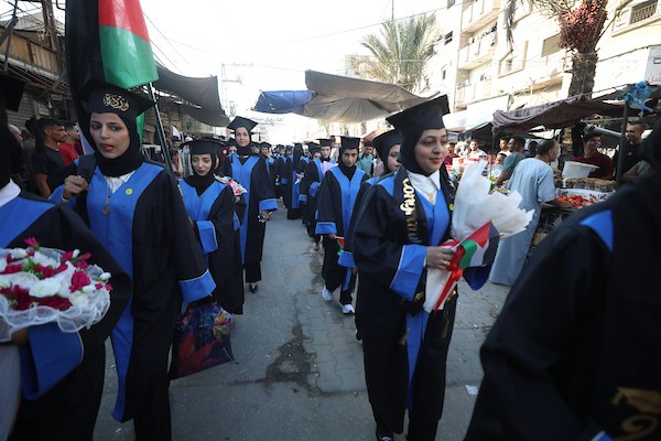 حفل تخرج في كلية العلوم التطبيقية الجامعية بمخيم النصيرات للاجئين وسط قطاع غزة في 24 سبتمبر/أيلول 2026. تصوير: حسن الجدي