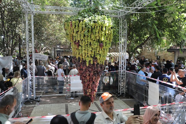 مزارعون وسكان فلسطينيون يشاركون في مهرجان «أيام العنب الخليلي» في البلدة القديمة بمدينة الخليل، في 26 سبتمبر/أيلول 2026. تصوير: مأمون وزوز.