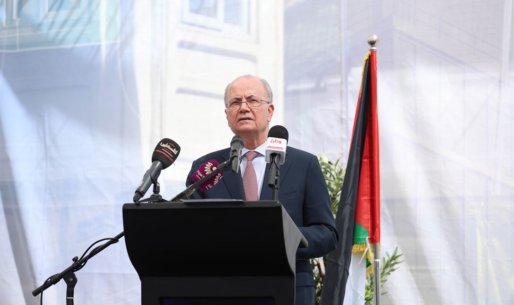 رئيس الوزراء د. محمد مصطفى خلال كلمته في افتتاح معرض فلسطين للصناعات الإنشائية في الخليل